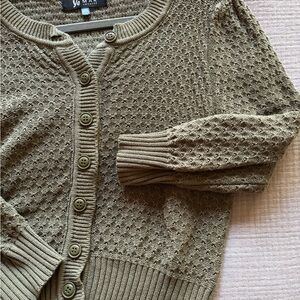 Olive Green Women's Cropped Sweater Cardigan